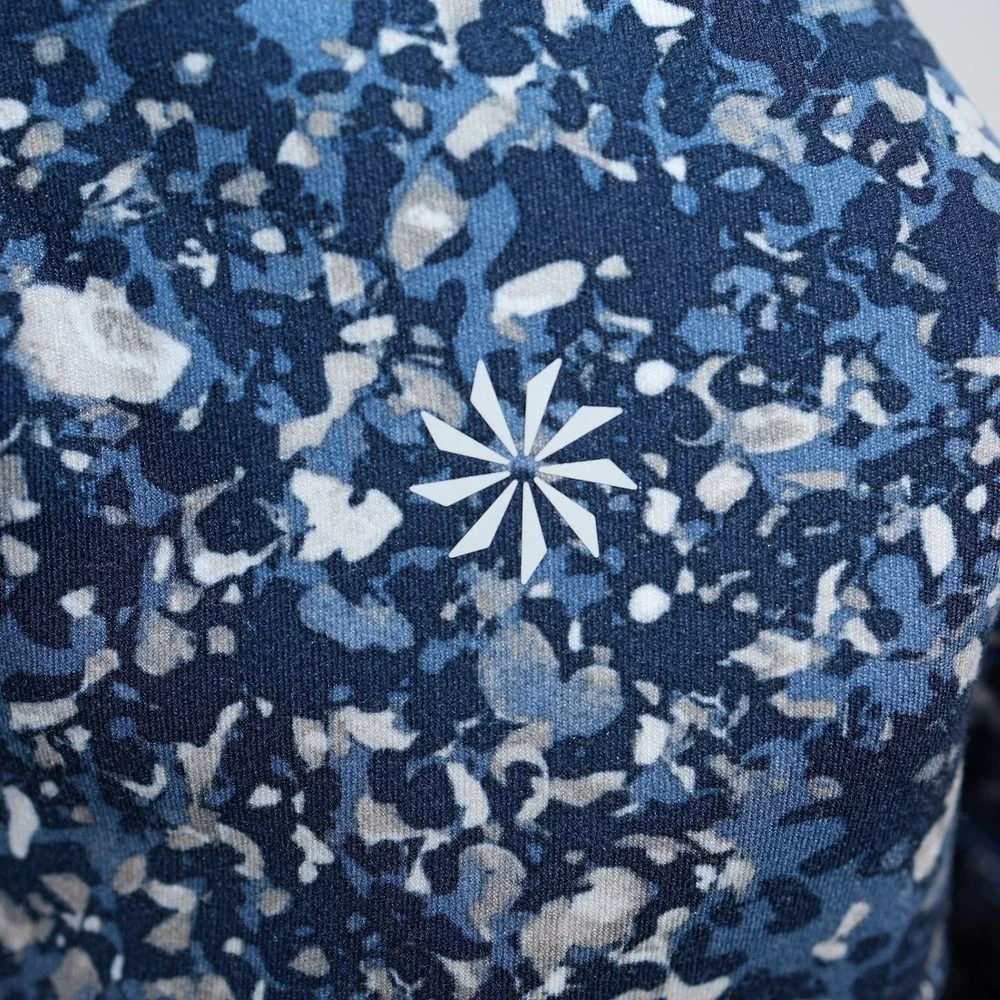 Athleta Medium Leggings Blue Speckled Mesh Panel High Waisted Performance Womens